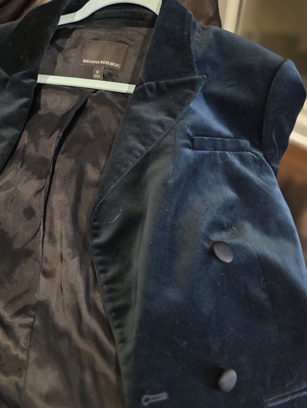 Velvet Double-Breasted Blazer in Dark Teal